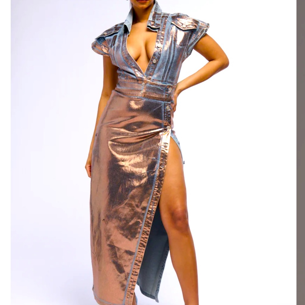 DENIM METALLIC MAXI DRESS size Large